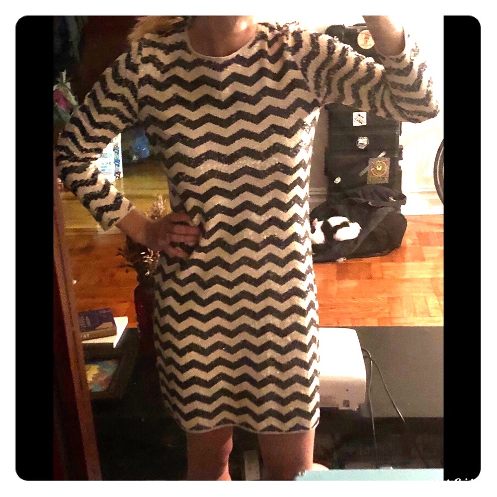J.Crew Black and white striped sequin dress